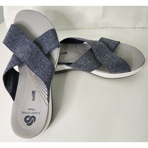 Clarks Cloudsteppers Slip On Wedge Sandals Blue White Womens 8 Comfort Sole